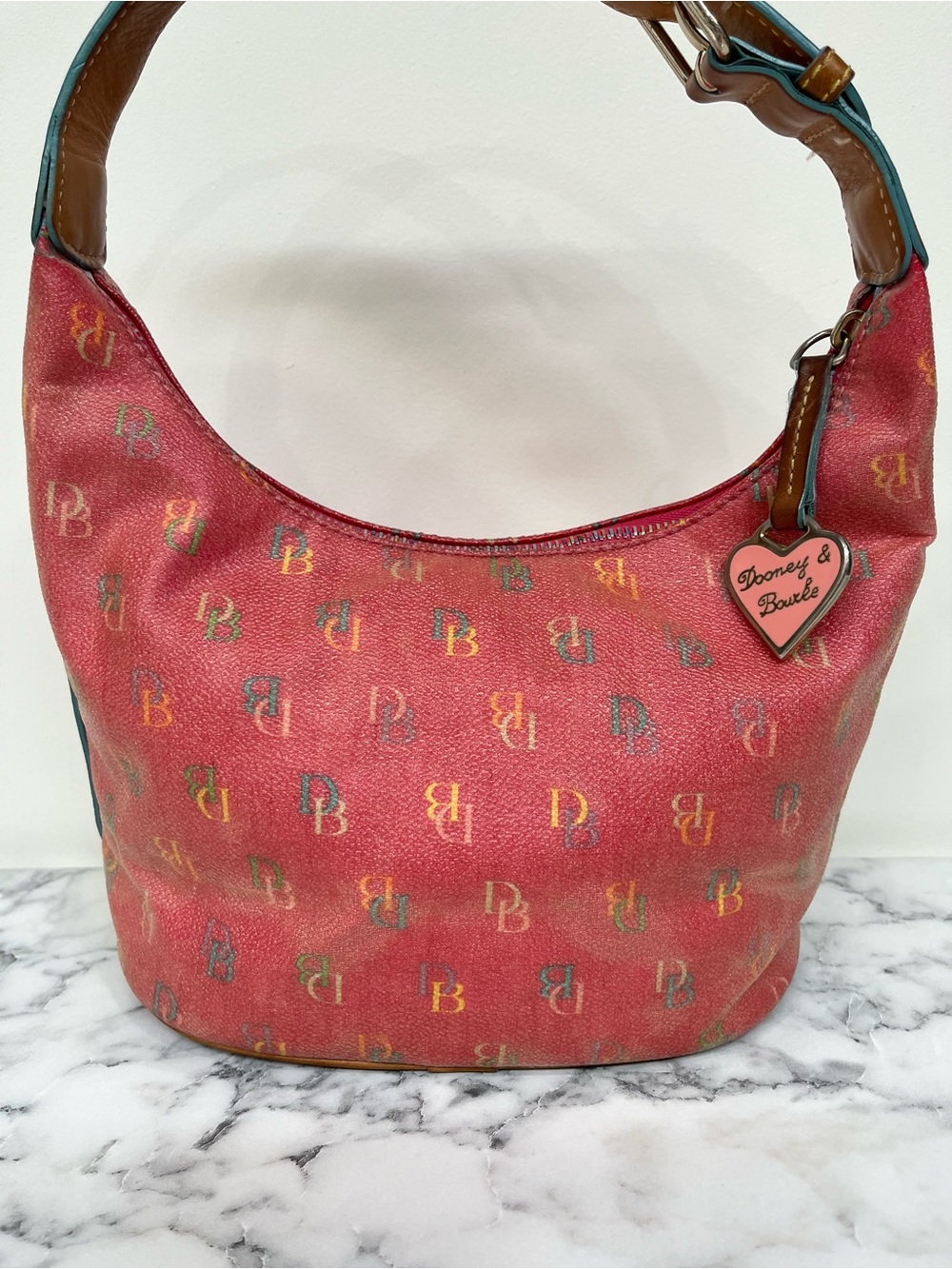 Dooney & Bourke Vintage Pink Multicolor Rainbow Logo Hobo Shoulder Bag Y2K - Picture 3 of 16